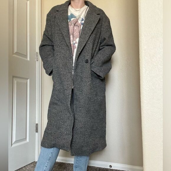 ZARA Tweed Boucle Wool Blend Oversized Coat Size Medium Grey Longline - Picture 5 of 12